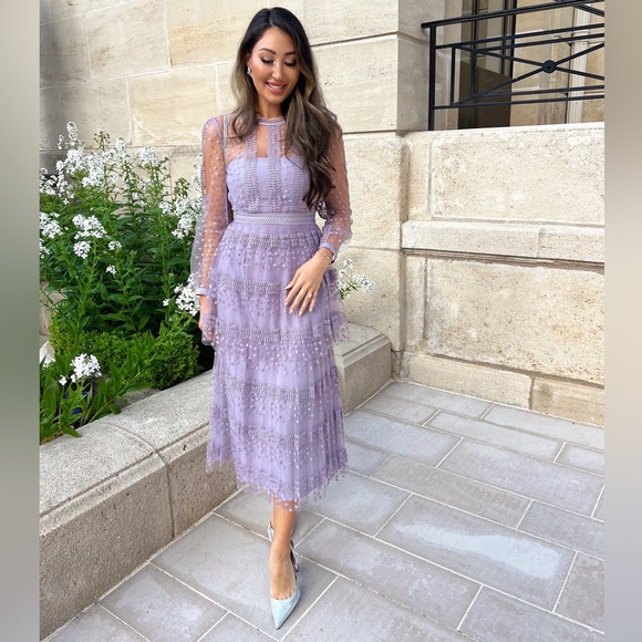 Self Portrait Lilac Tiered Midi Dress - Picture 5 of 16